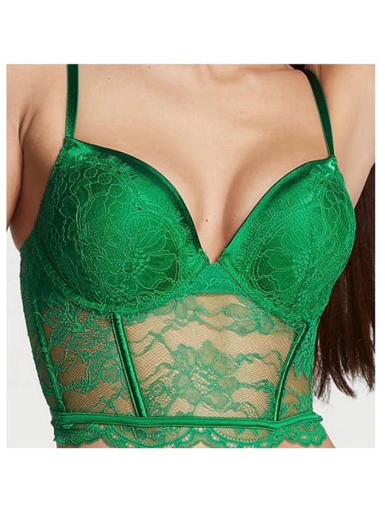 Victoria's Secret Other - Victoria's Secret Emerald Green Lace Longline Push-Up Bra
